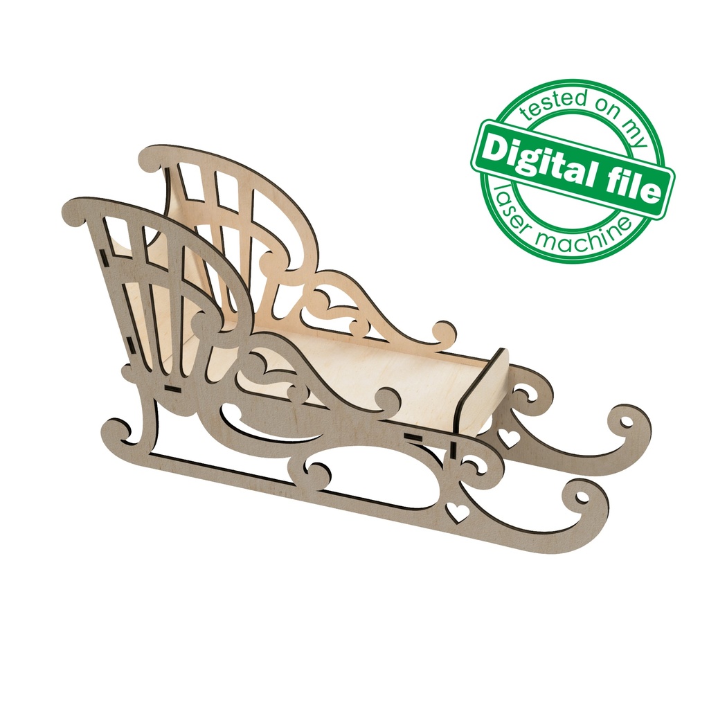 DXF, SVG files for laser Christmas Openwork decorative sleigh, Candy bar, Glowforge, Material thickness 3.2 mm