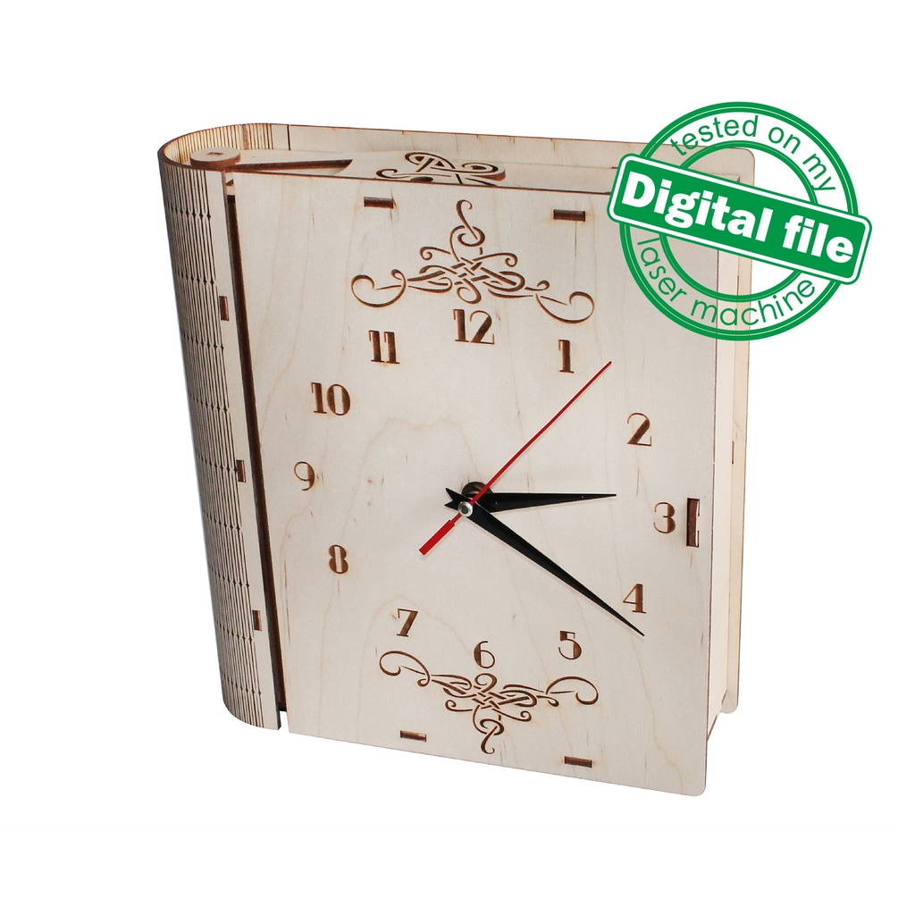 DXF, SVG files for laser Unique Modern book clock, flexible plywood,Living hinge, Vector project, Glowforge ready, Material 1/8'' (3.2 mm)