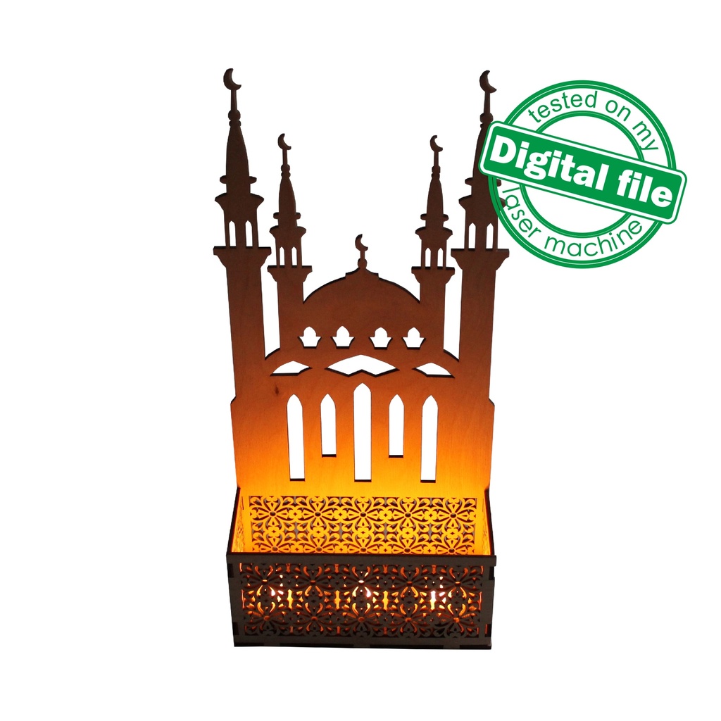 DXF, SVG files for laser Wooden lantern Tea candle holder Mosque, Eid Mubarak, Decoration Idea, Ramadan, Glowforge, Material 1/8'' (3.2 mm)