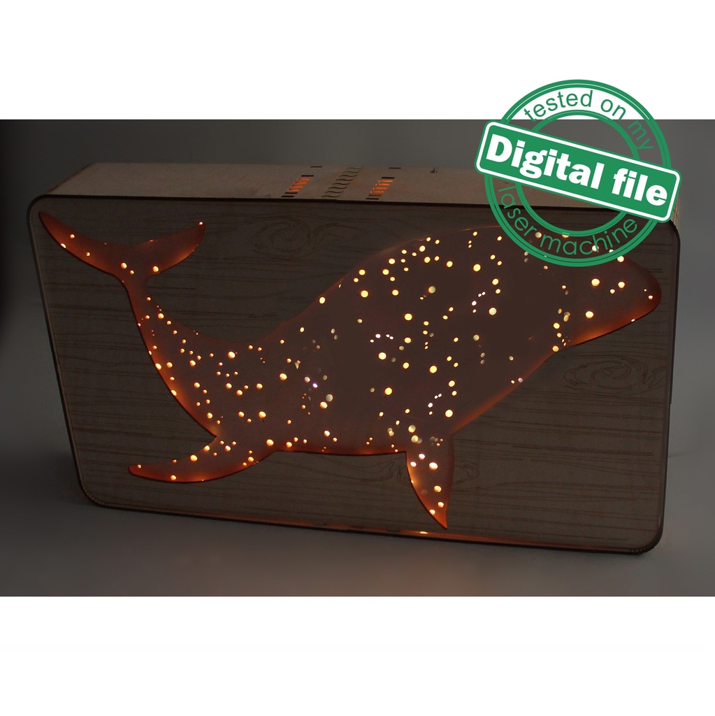 DXF, SVG files for Light Box Sky Whale, Starry Sky, Nursery Decor, Engraved Wood Pattern, flexible plywood, Glowforge ready file