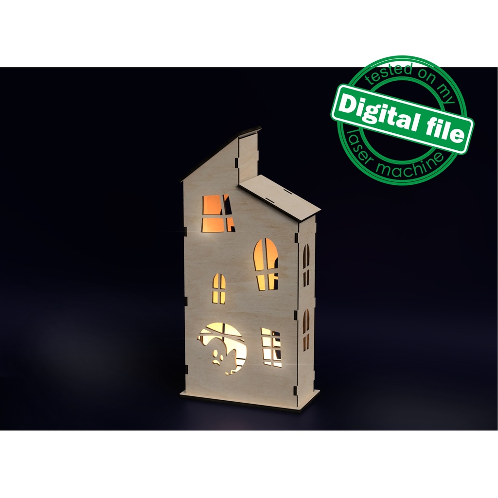 DXF, SVG files for laser Halloween Haunted House Ghost, Candy bar decor, Vector project, Glowforge, Material thickness 1/8 inch (3.2 mm)