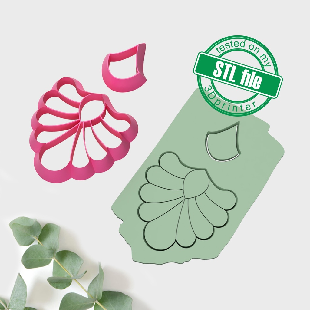 Scallop Flower Combo #12, Digital STL File For 3D Printing, Polymer Clay Cutter, Earrings, 2 different designs