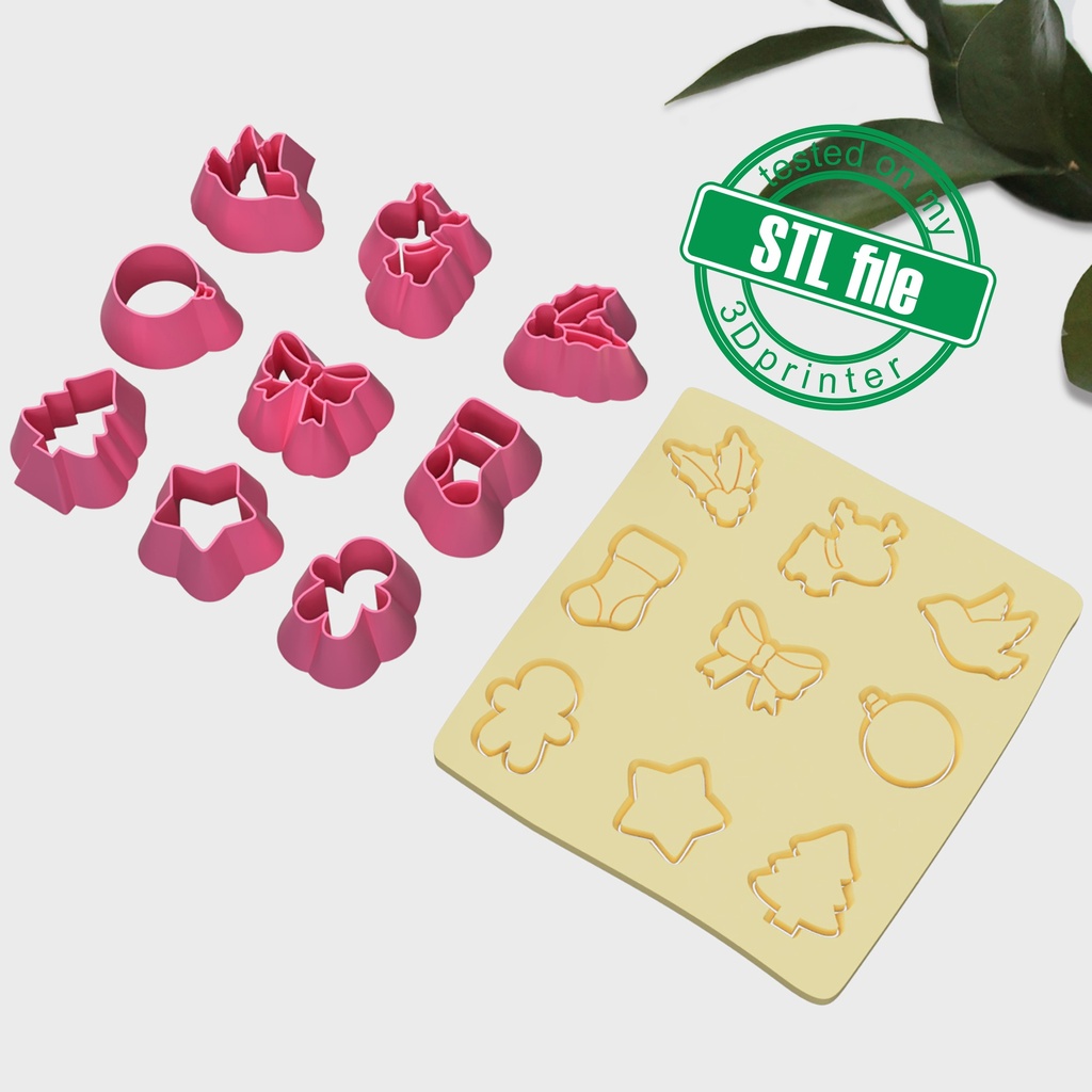 Christmas Super Bundle #1, Digital STL File For 3D Printing, Polymer Clay Cutter, Micro Cutter, Tiny Stud Clay cutter, 9 different designs
