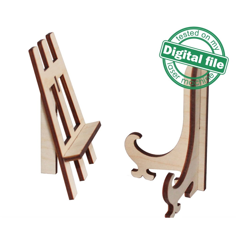 SVG, DXF, PDF Laser cut files Mini Easel Stand for Tiered Tray Decor, Two different design for Glowforge lasers, Material thickness 3.2 mm