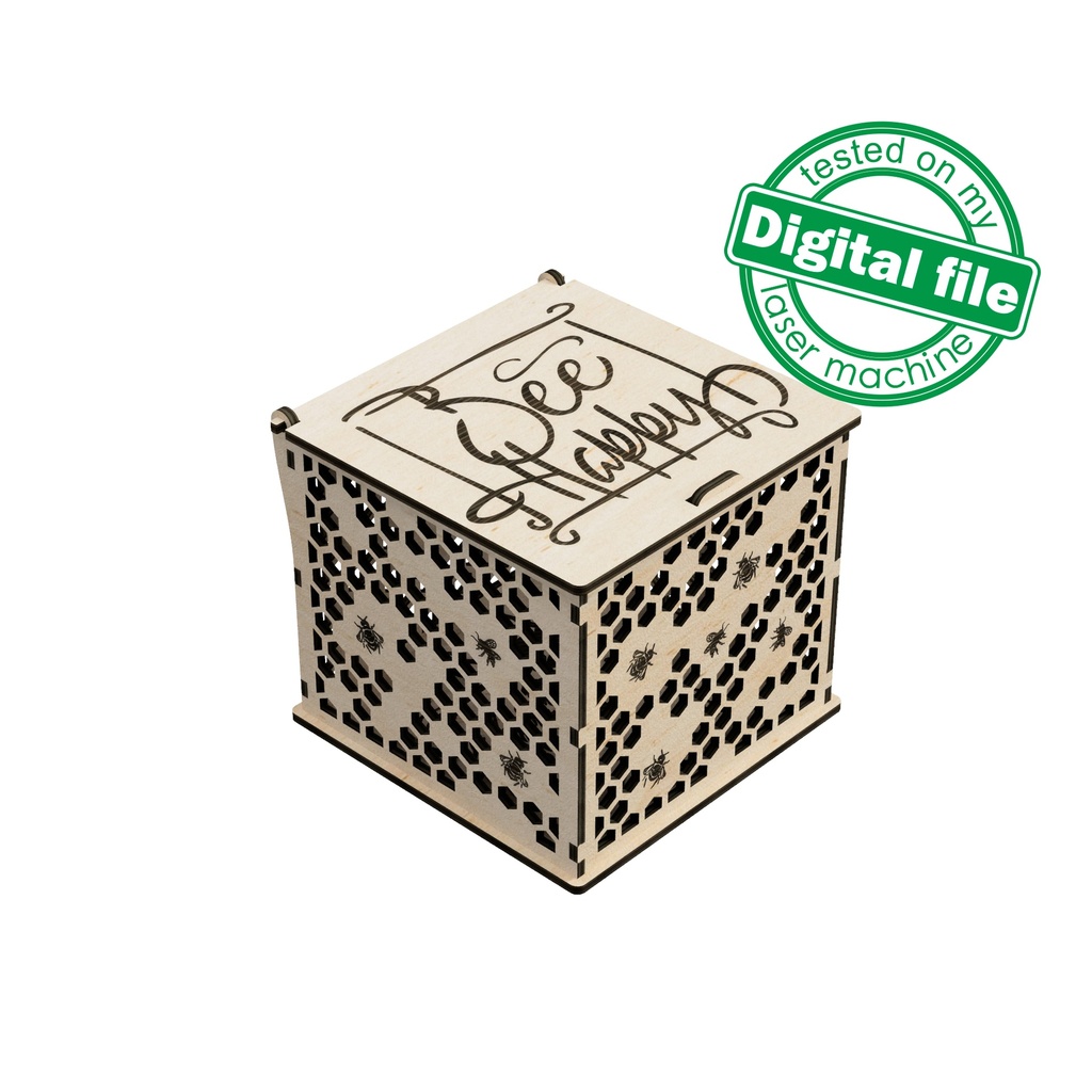 DXF, SVG files for laser Honey gift box Bee Happy, Gift box, souvenir, honey jar, bee honeycomb, engraving, Glowforge, Material 1/8'' (3 mm)