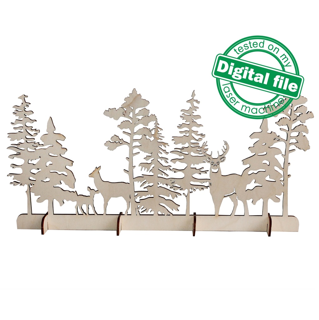 DXF, SVG files for laser Christmas Deer family, Winter Forest, Rustic Wood, Glowforge, Material thickness 3.2 / 6.4 mm