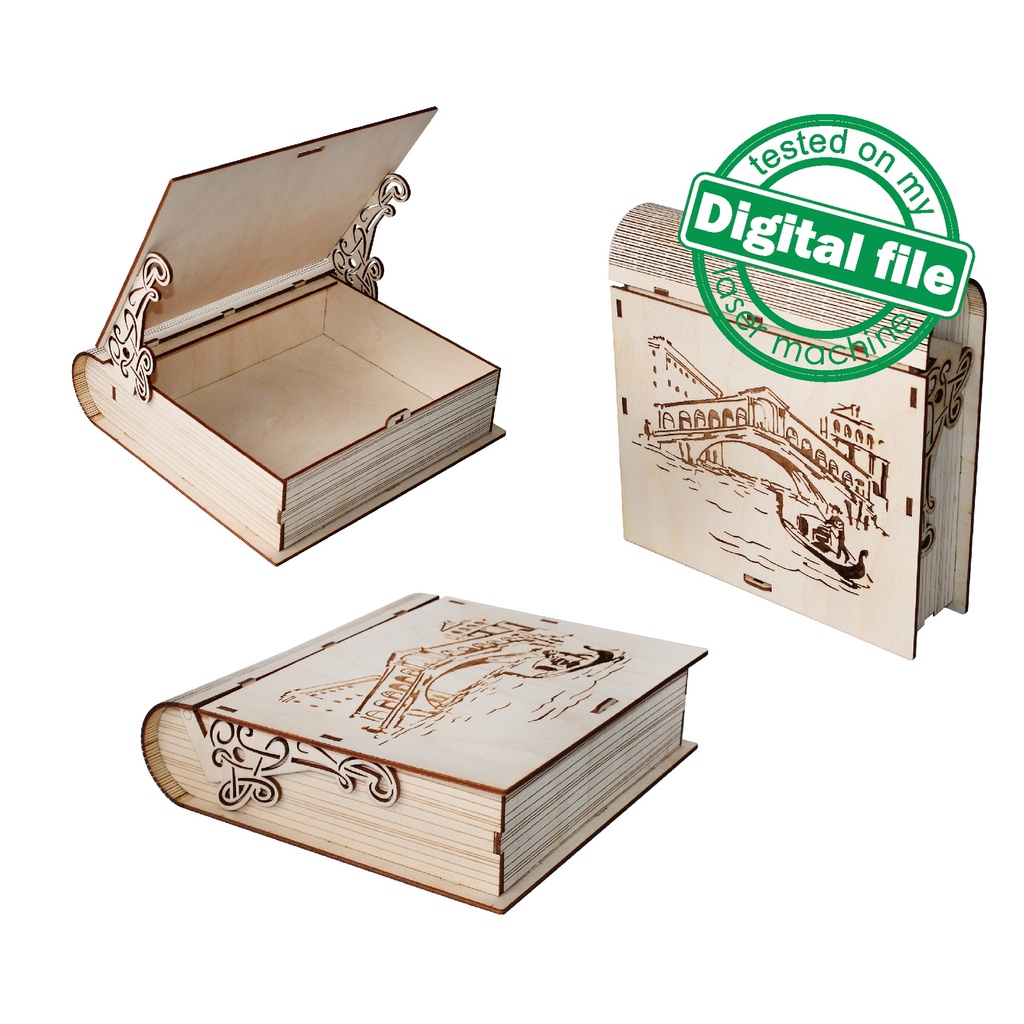 DXF, SVG files for laser Gift Book box Italy, flexible plywood, Living hinge, engraved pattern, decorative corbel, Material 1/8'' (3.2 mm)