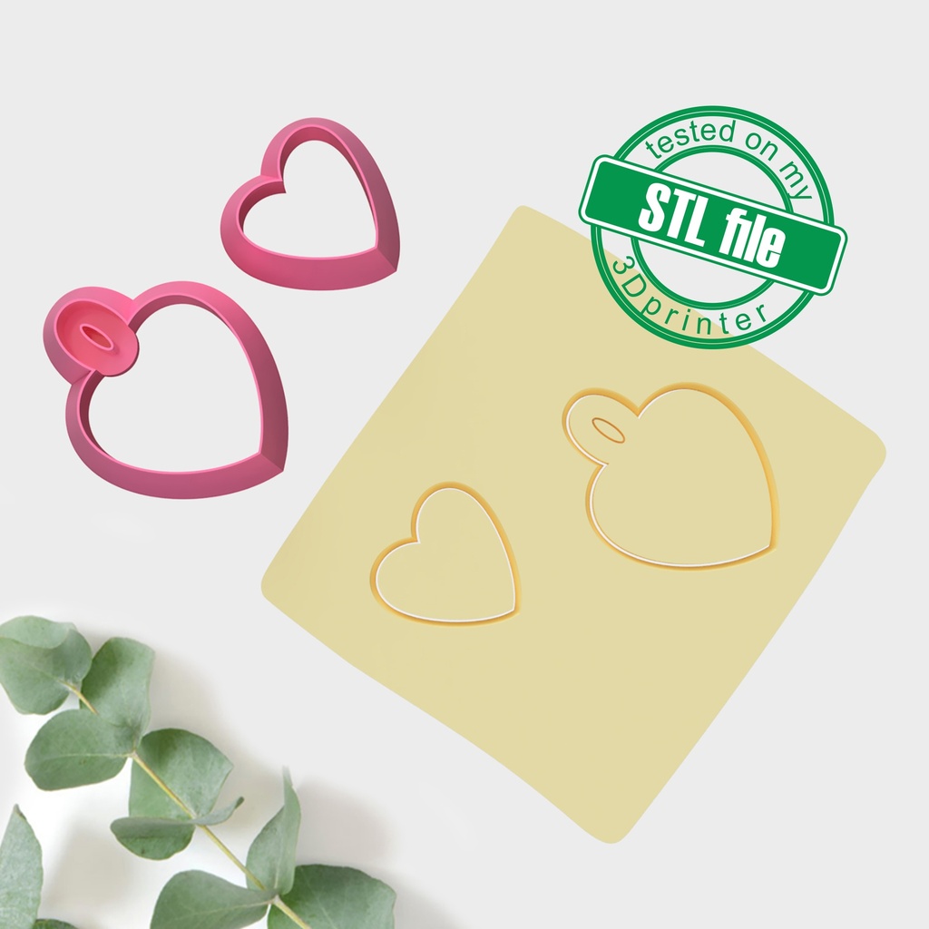 Love Combo #4, Two Hearts, Digital STL File For 3D Printing, Polymer Clay Cutter, Earrings Hearts, 2 different designs