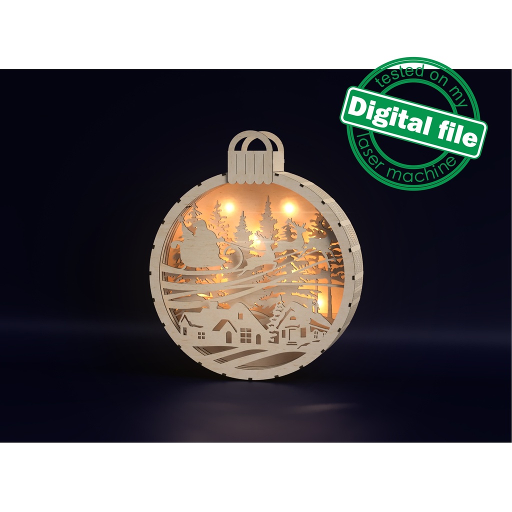 DXF, SVG files for laser Light box Winter Village, Flying Reindeer, Santa Claus, Shadow box, Christmas decor, Material 3 mm or 4 mm