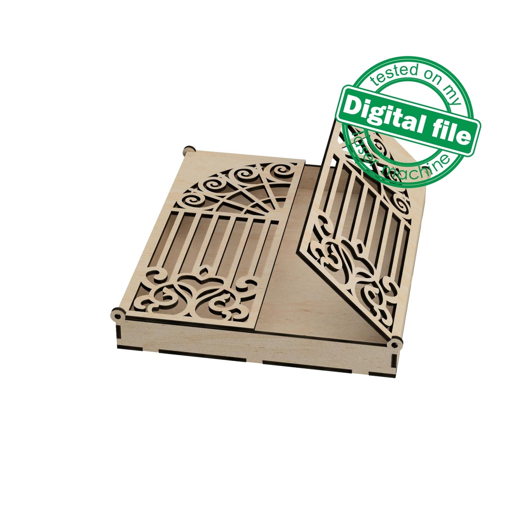 DXF, SVG files for laser Wedding Invitation box Iron Gate, Curly Hearts, Fancy Fence, Material thickness 3.2 mm (1/8 inch)