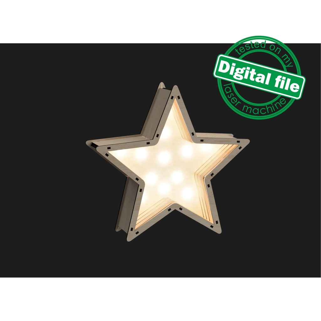 DXF, SVG files for laser, DIY Marquee Star Light, Lightbox, Shadow Box, Template, Glowforge, Material thickness 1/8 inch (3.2 mm) or 4 mm