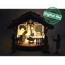 DXF, SVG file for laser Christmas Nativity Scene Set with Led Lights, Baby Jesus, Deva Maria, Wise men, Bethlehem, Light-up podium base