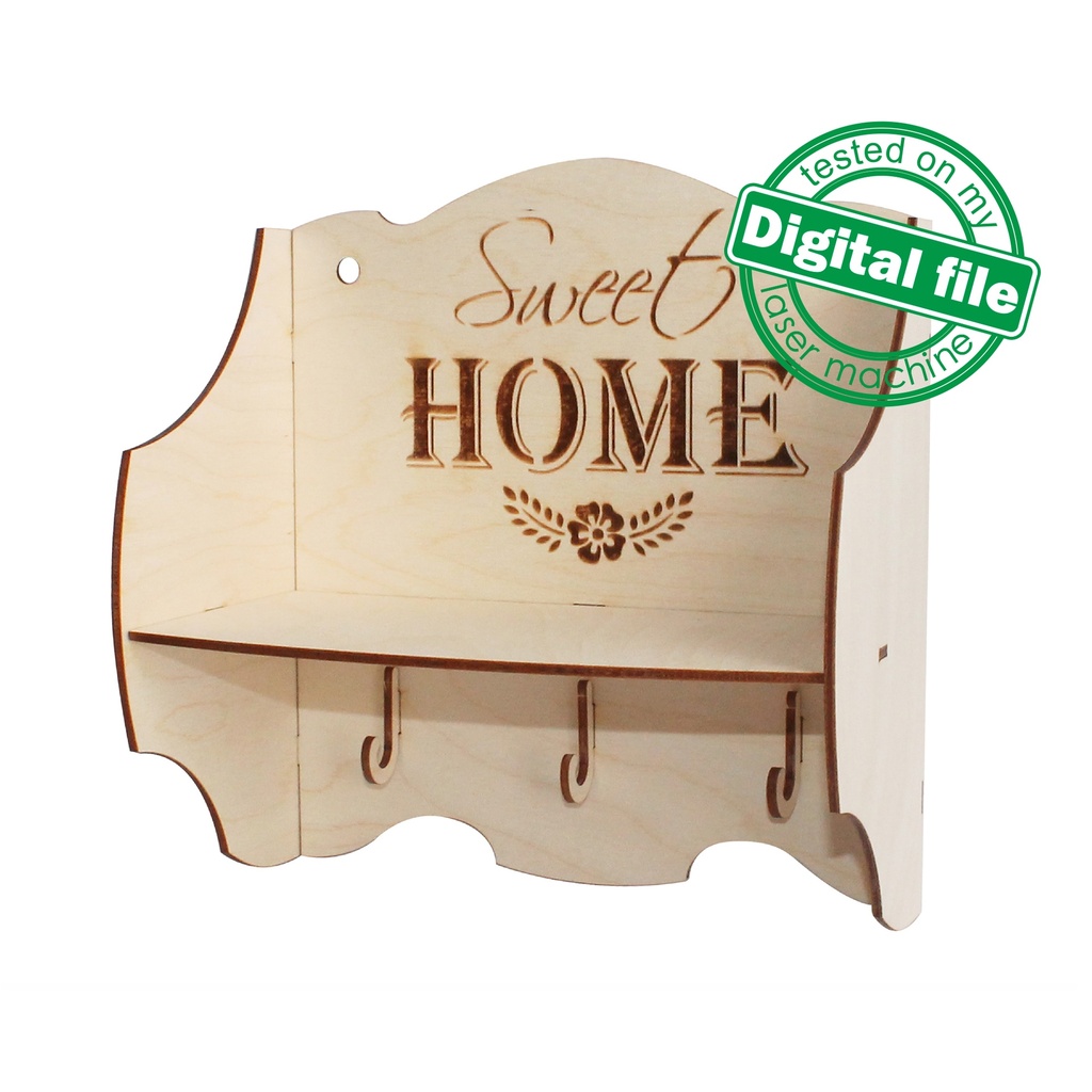 DXF, SVG files for laser Vintage Kitchen Shelf Sweet Home, CNC Router, Engraved pattern French, Two different material thickness 3.2/6.4 mm