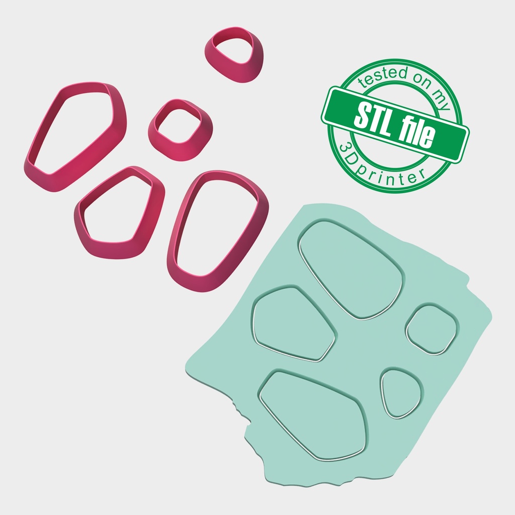 Organic Combo #8, Gemstone, Digital STL File For 3D Printing, Polymer Clay Cutter, Earrings, 5 different designs