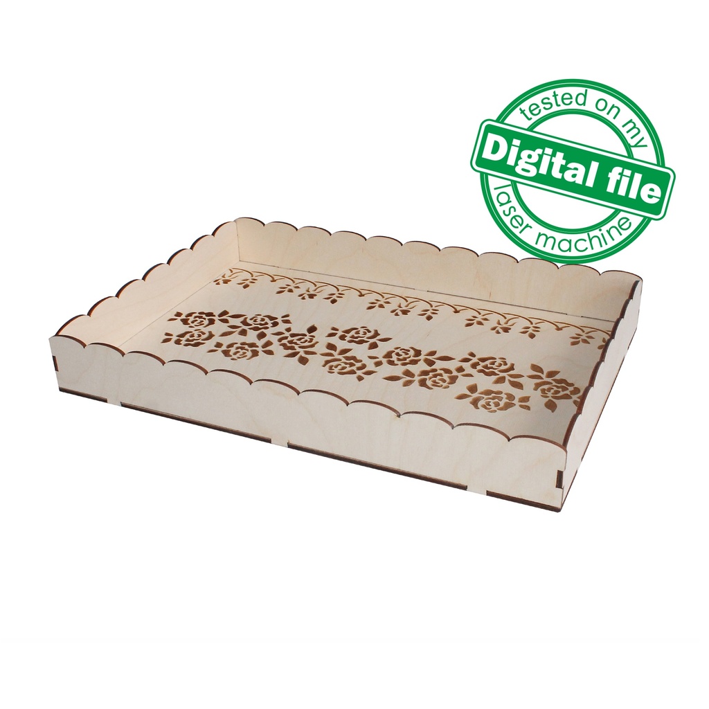 DXF, SVG files for laser Vintage Tray Roses lace ribbon, Candy bar decor, Engraved pattern French, Two different material thickness 3.2/6.4
