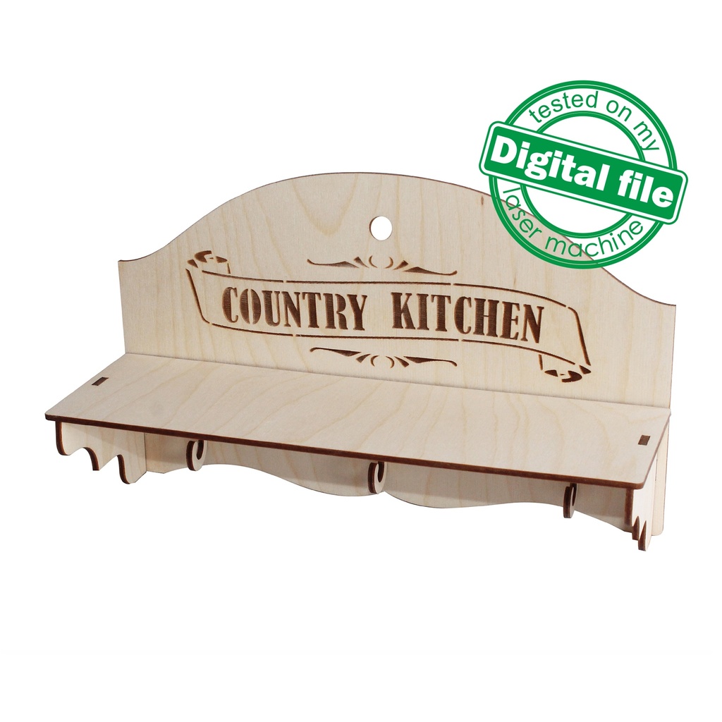 DXF, SVG files for laser Vintage Shelf Country Kitchen, CNC Router, Engraved pattern French, Two different material thickness 3.2/6.4 mm