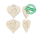 DXF, SVG files for cutting Easter Wood Ornaments, Set of 4 hanging Heart, Rooster, Chicken, Bunny Rabbit, Material of any thickness