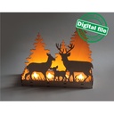 DXF, SVG files for laser Сandle holder Deer family in Winter Forest, Christmas Decoration, Led lantern, Material 1/8 inch (3.2 mm)