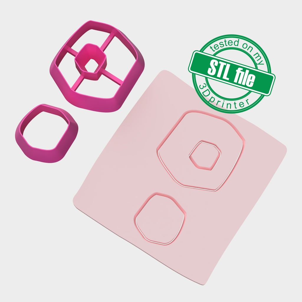 Organic Combo #12, Polygon with Window, Digital STL File For 3D Printing, Polymer Clay Cutter, Earrings, 2 different designs
