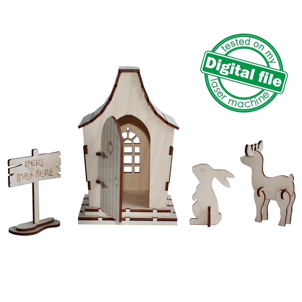 DXF, SVG files for laser Fairy Doll House, Little deer, Cute Rabbit, Nursery decor, Ready to paint, Material 1/8'' (3.2 mm)