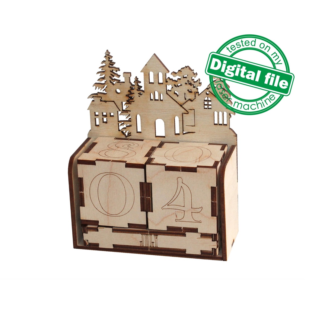 DXF, SVG file for laser Wooden Advent calendar Village, Perpetual calendar, Christmas countdown, Days until Christmas, Plywood or MDF 3.2 mm