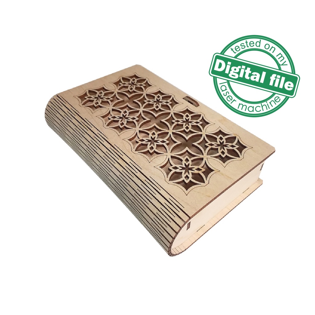 DXF, SVG files for laser Gift Book box Living hinge, flexible plywood, openwork retro pattern, Glowforge, Material 1/8'' (3.2 mm)