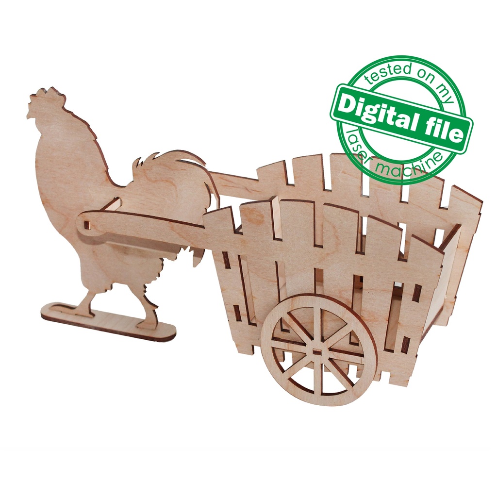 DXF, SVG Files for Laser Easter Decor, Rooster Pulling a Cart, Egg Hunt, Vector Projects, Glowforge, Material Thickness 1/8" (3.2mm)