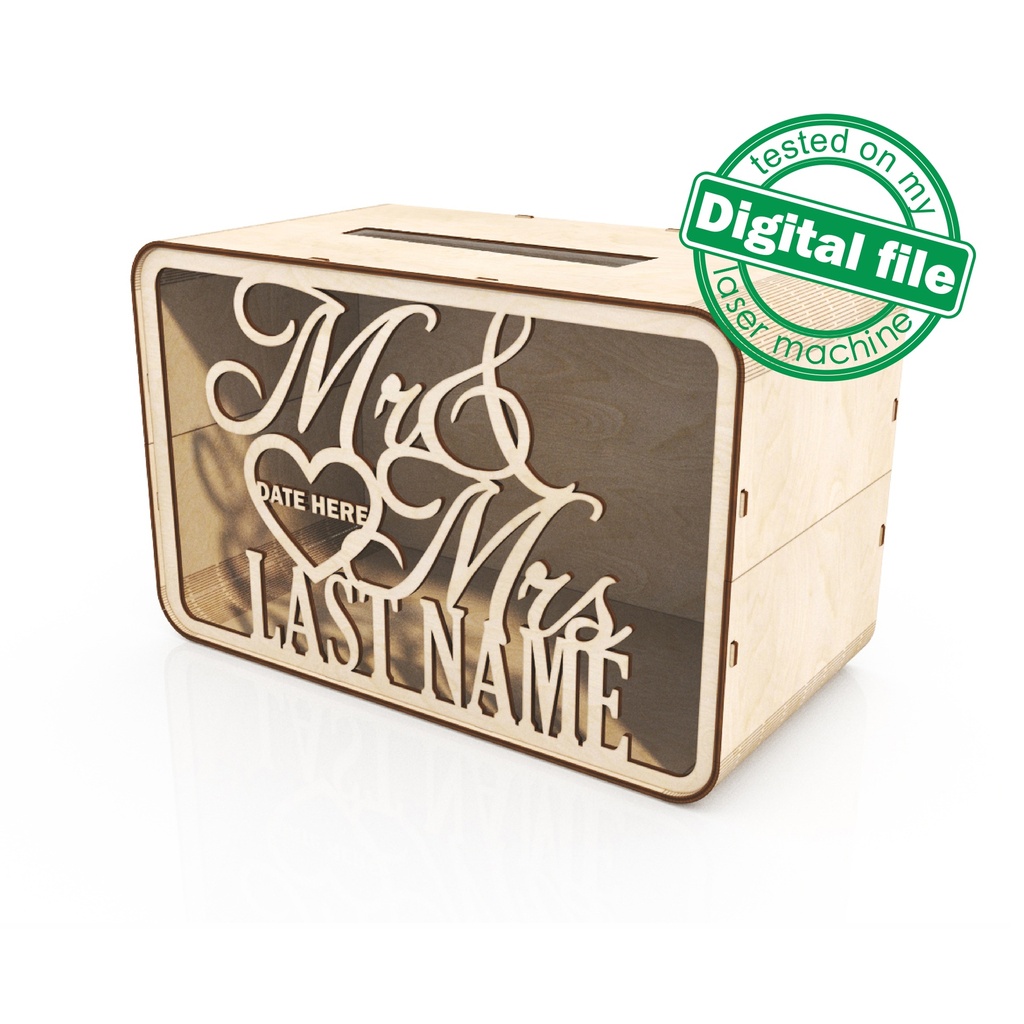DXF, SVG files for laser Wedding card box, money box, Glowforge, Engagement Card Box, Wedding Decor, Piggy bank, Material 1/8 inch (3.2 mm)