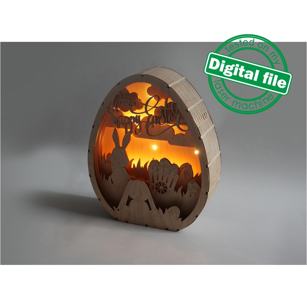 DXF, SVG files for laser Light box Egg Hunter, funny easter bunnies, Vector project, Glowforge, Material thickness 1/8 inch (3.2 mm)