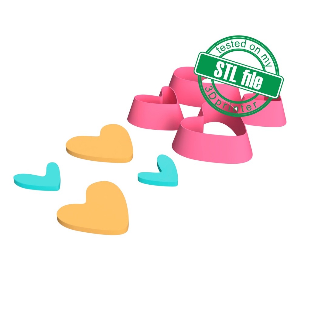 Abstract Hearts, Valentine's Day, Love, Digital STL File For 3D Printing, Polymer Clay Cutter, Bridesmaid Gift, St Valentine, 4 designs