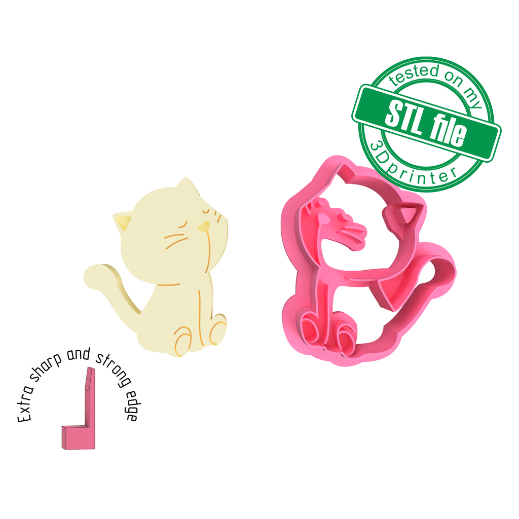 Kitty2, cute pets collection, 3 Sizes, Digital STL File For 3D Printing, Polymer Clay Cutter, Earrings, Cookie