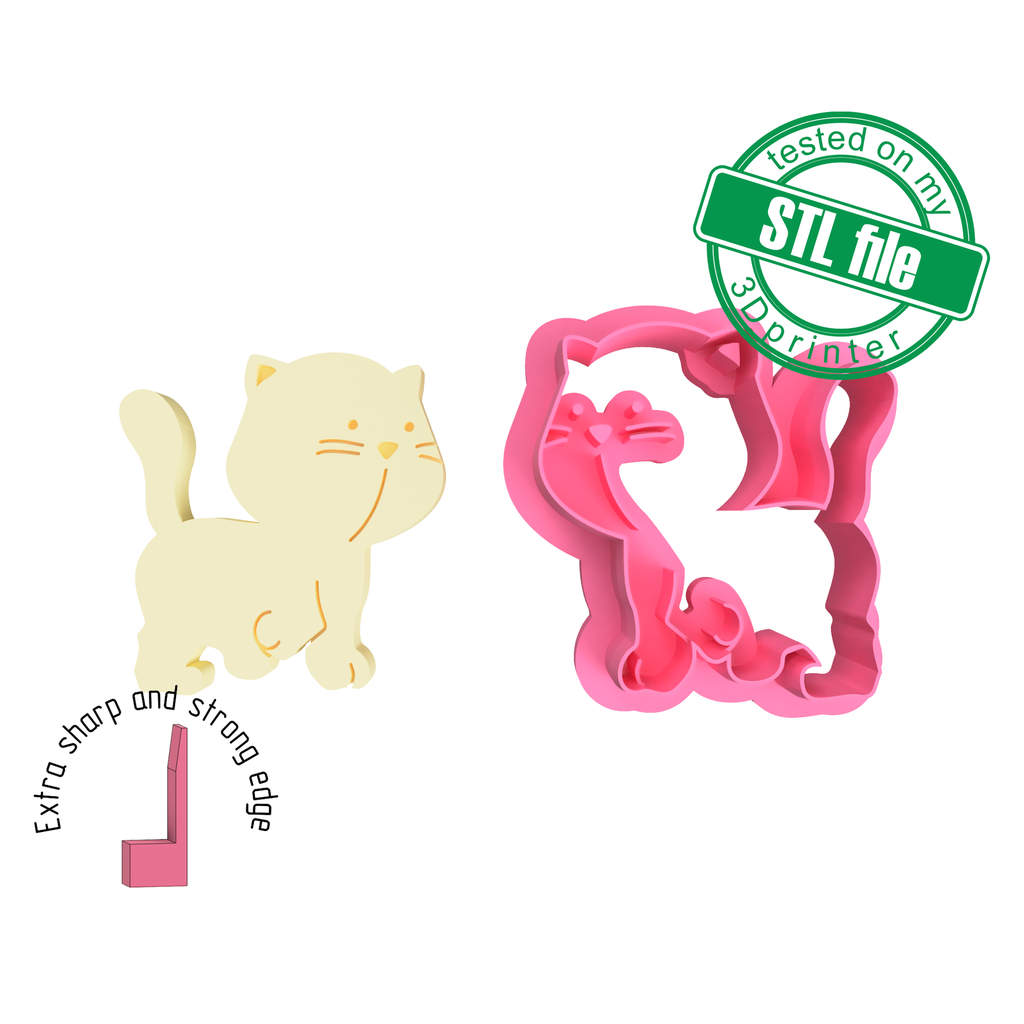 Kitty3, cute pets collection, 3 Sizes, Digital STL File For 3D Printing, Polymer Clay Cutter, Earrings, Cookie