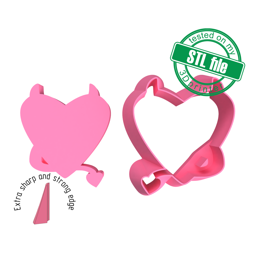 Devil heart, Love,St valentine's, 3 Sizes, Digital STL File For 3D Printing, Polymer Clay Cutter, Earrings, Cookie, sharp, strong edge