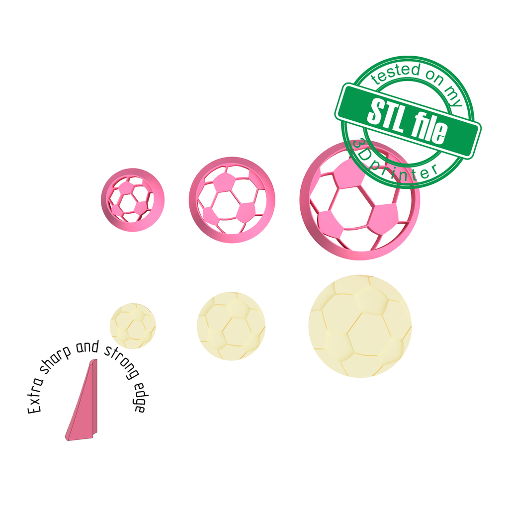 Soccer ball #2, Football mom collection, 3 Sizes, Digital STL File For 3D Printing, Polymer Clay Cutter,Earrings, Cookie, sharp, strong edge