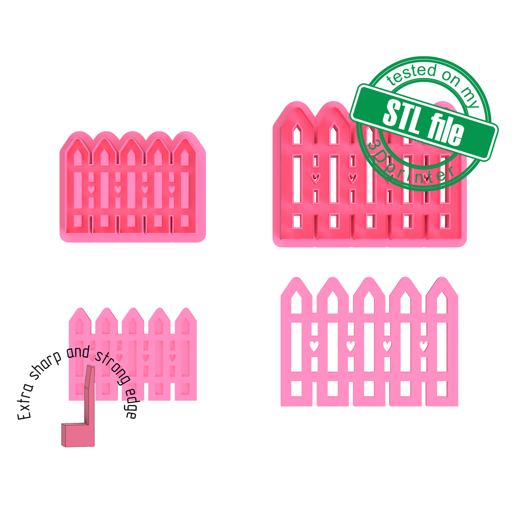 Fence with Heart, Love, St valentine's, Digital STL File For 3D Printing,Polymer Clay Cutter, Earrings,Cookie, sharp, strong edge