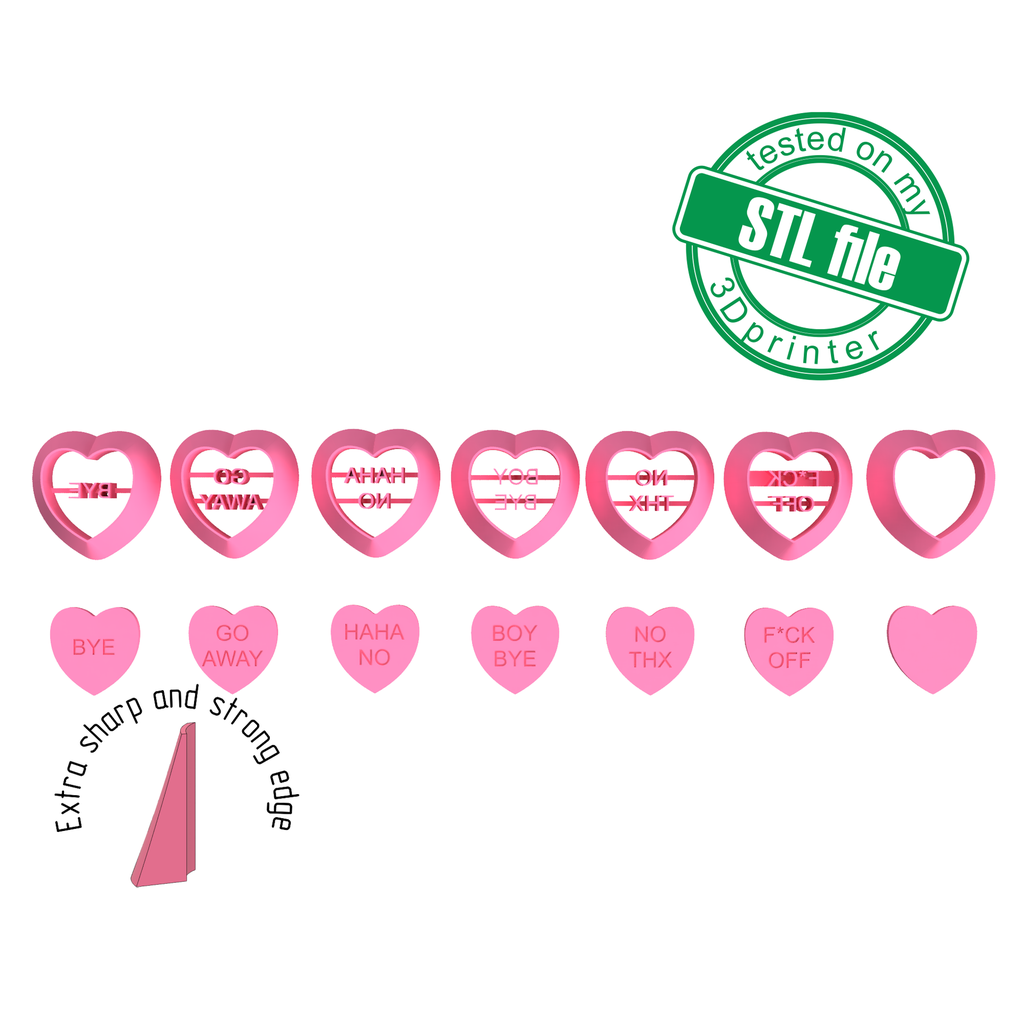 Valentine Heart stamps, Conversation #4, 7 designs, Digital STL File For 3D Printing, Polymer Clay Cutter, Earrings,Cookie,sharp,strong edge