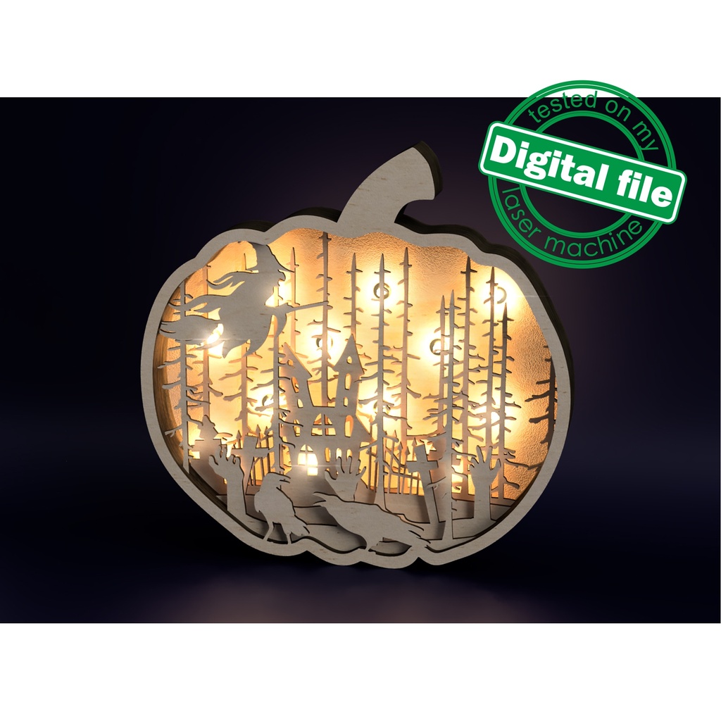 DXF, SVG files for laser Light Halloween Decor, haunted house, scary trees, enchanted forest, zombie hands, graveyard, old castle,witch,crow