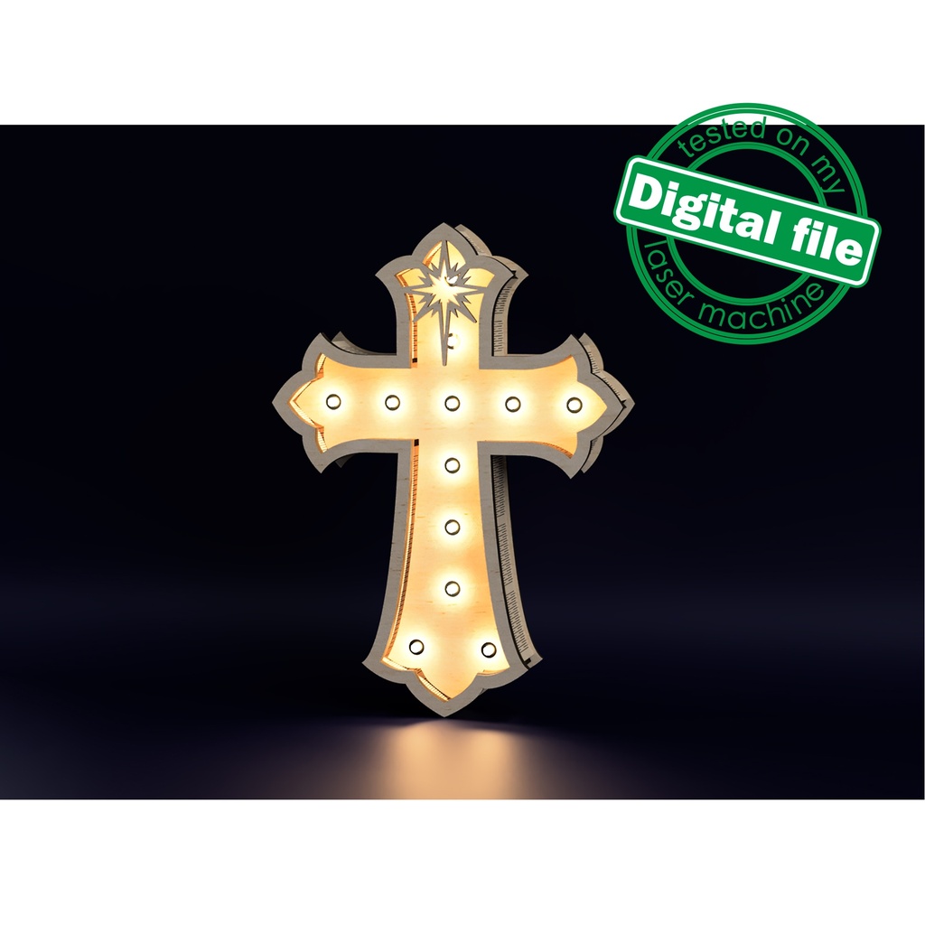 DXF, SVG files for laser Personalised Light Cross, Bethlehem star, Layered Ornament pattern, shadow box, Led lantern,Material 1/8'' (3.2 mm)