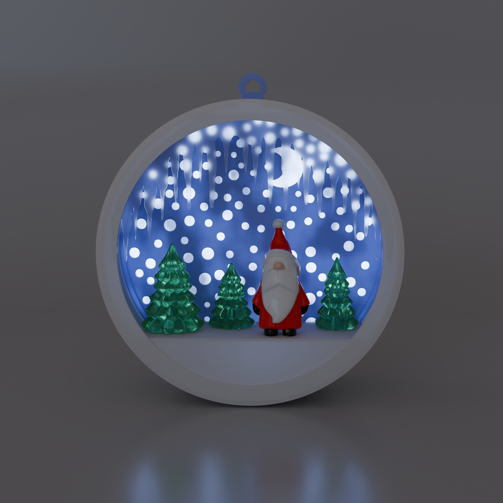 3D Christmas ornament with light, trees, Santa Claus, STL file for 3D Printing