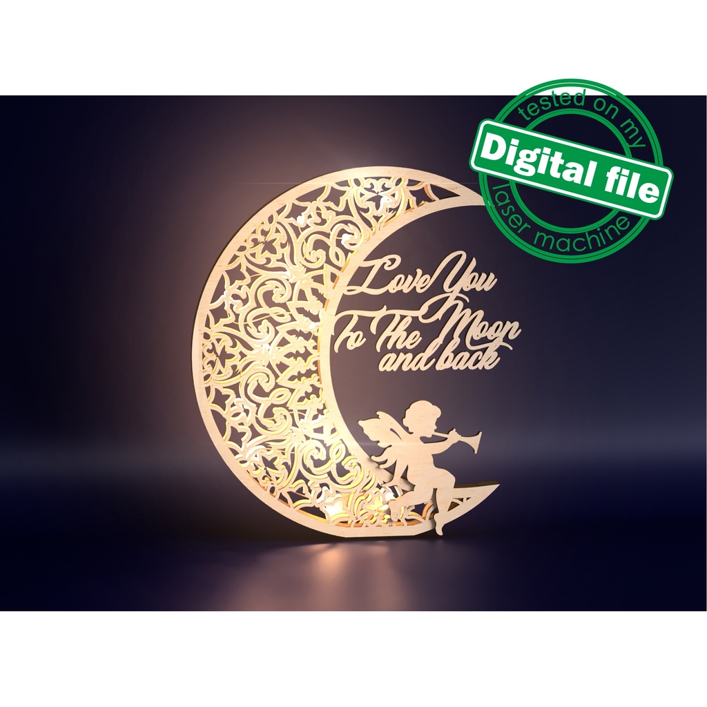 DXF, SVG files for laser Crescent Moon, Love you to the moon and back, Angel, Layered Ornament pattern, Silhouette Cameo , Cricut, Glowforge