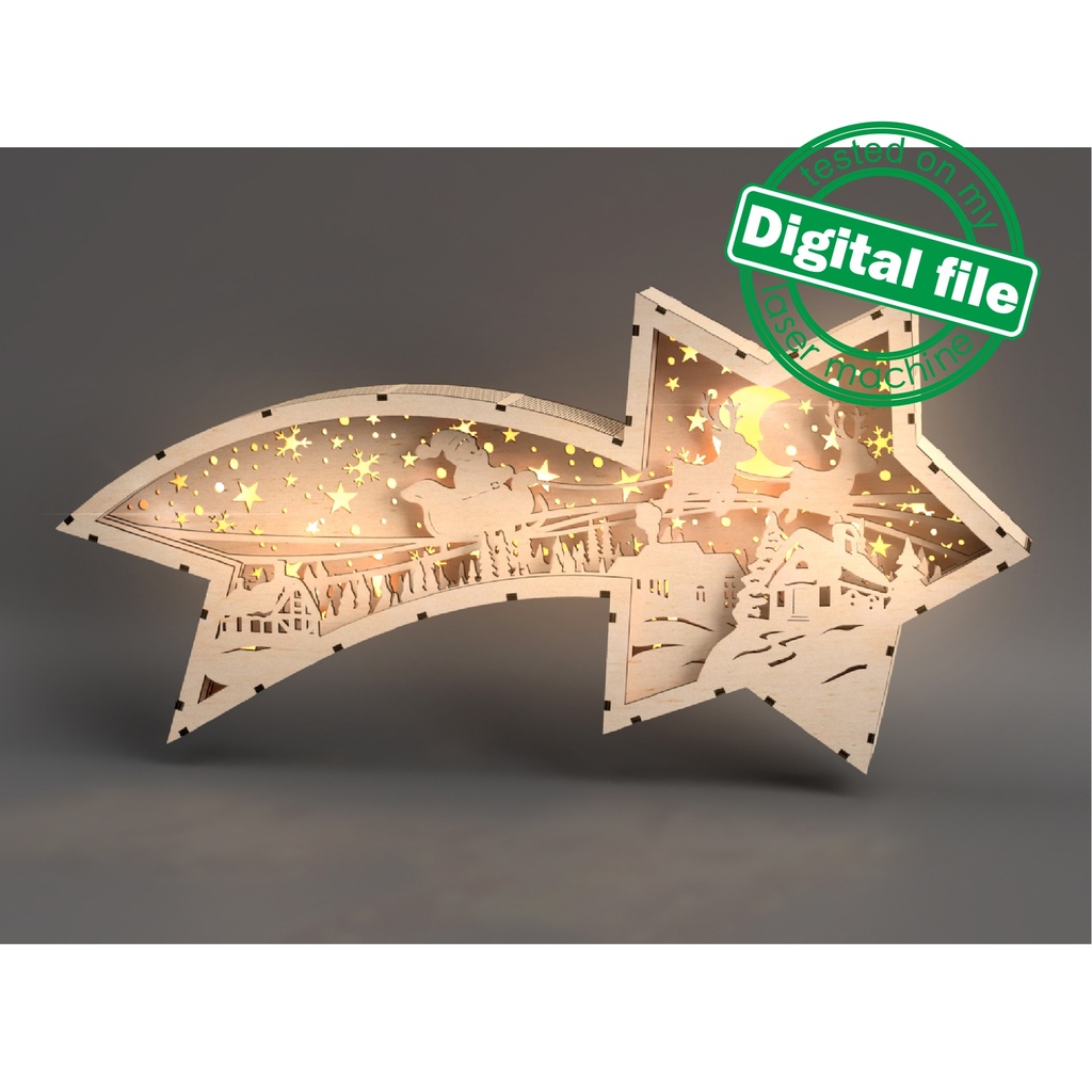 DXF, SVG files for cutting, Light-UP Star of Bethlehem, Layered light box, Santa Claus, Christmas village, Winter decoration,Flying Reindeer
