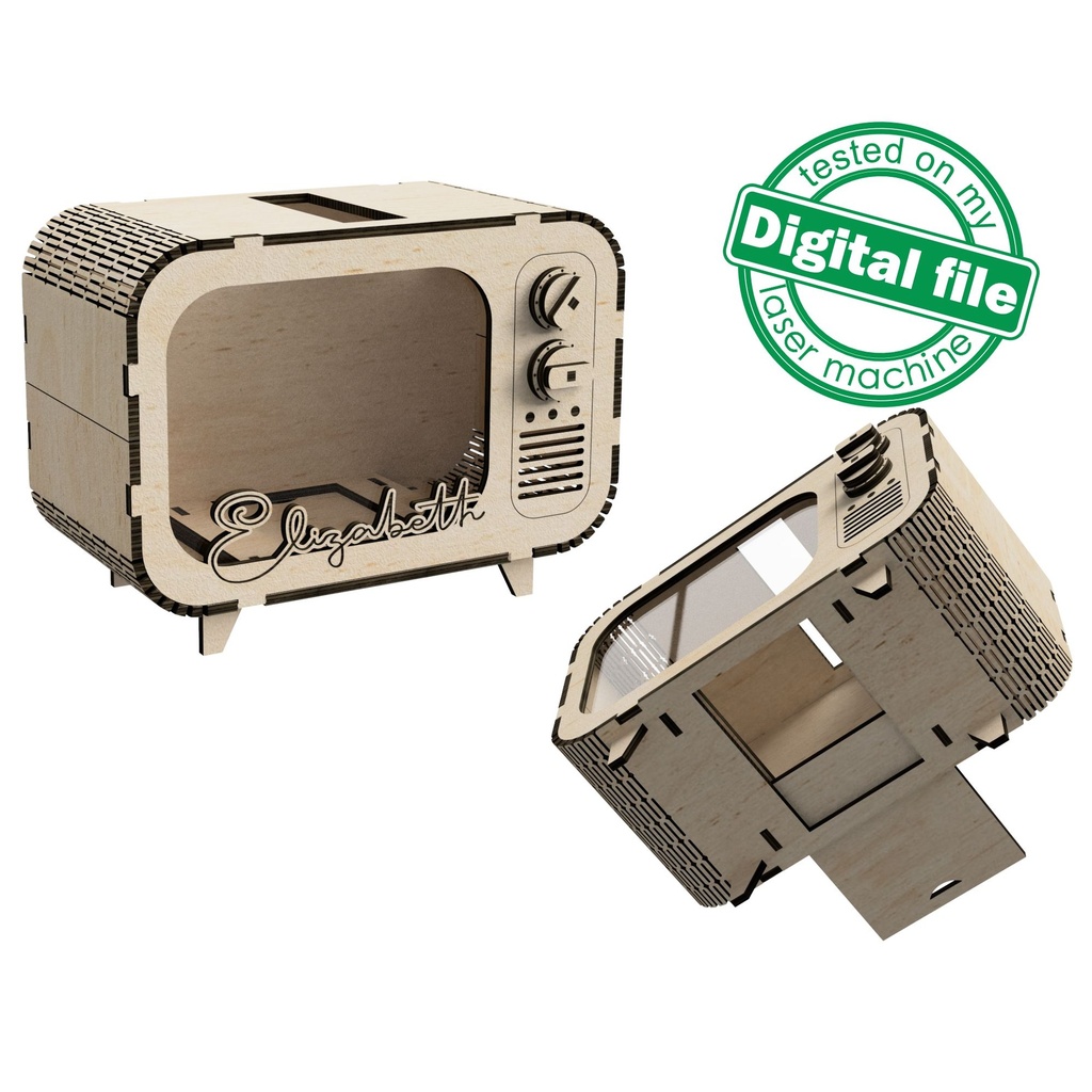 Interactive Piggy Bank SVG, Laser Cut File for Kids Gift, DIY Retro TV Money Box Template, Instant Download