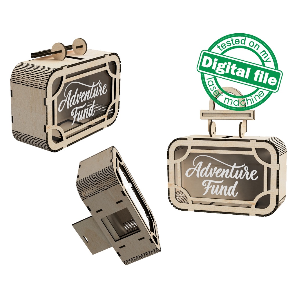 DXF, SVG files for laser cutting Travel Fund Retro Suitcase, Adventure Piggy bank, Money Box, Vacation Coin, Savings, Adult Cash