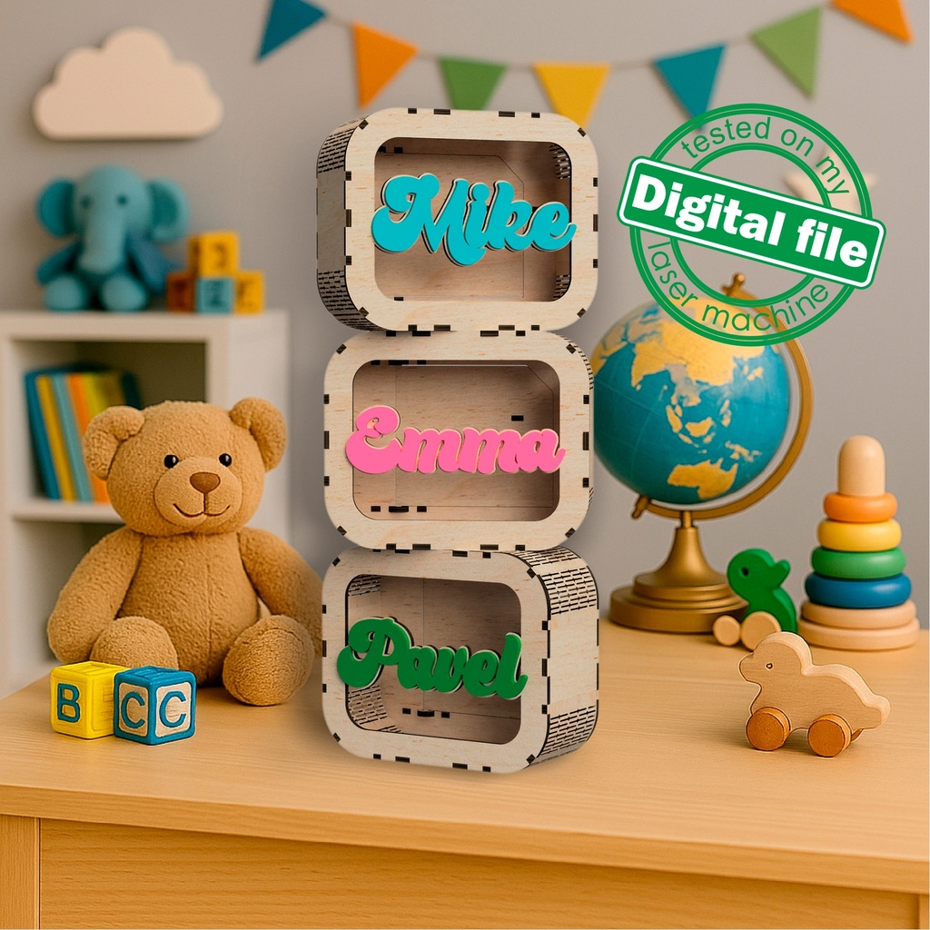 DXF, SVG files for laser Personalized Baby Piggy Bank, Wood Gift For Kids, Nursery Decor, Wooden Piggy Bank with Name, Tip box,Business idea