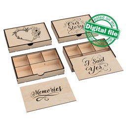 [0182382] DXF, SVG files for Laser Cut Box with Sliding Lid, Drawers, Souvenir, Small Items Storage, Memorabilia, calligraphy, Material 1/8'' (3.2 mm)