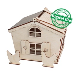 [00185438] DXF, SVG files for laser Easter Rooster Candy House, House with opening roof, Vector project,Glowforge, Material thickness 1/8 inch (3.2 mm)