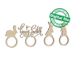 [00185197] 4 designs Napkin rings Svg Dxf Pdf Ai Cdr Formats, Cricut, Silhouette, Glowforge, Laser Cut, table setting, Happy Easter sign, Bunny Rabbit