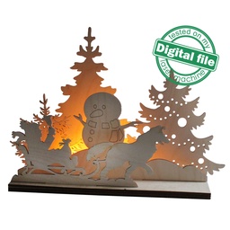 [00184948] DXF, SVG files for laser Tea Candle holders, Centerpiece, Light-up Christmas, Winter forest, Snowman, boy, sleigh, Material 1/8'' (3.2 mm)