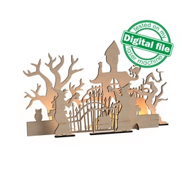 [00186674] DXF, SVG files for laser cutting, Halloween decoration, Witches and old castle, scary trees, Window decor, light strip, Material 1/8'' (3mm)