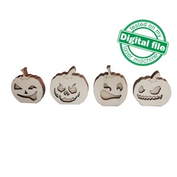 [00186671] DXF, SVG files for laser Halloween Scary Pumpkins, 4 Different Design, Vector project, Glowforge, Material thickness 1/8 inch (3.2 mm)